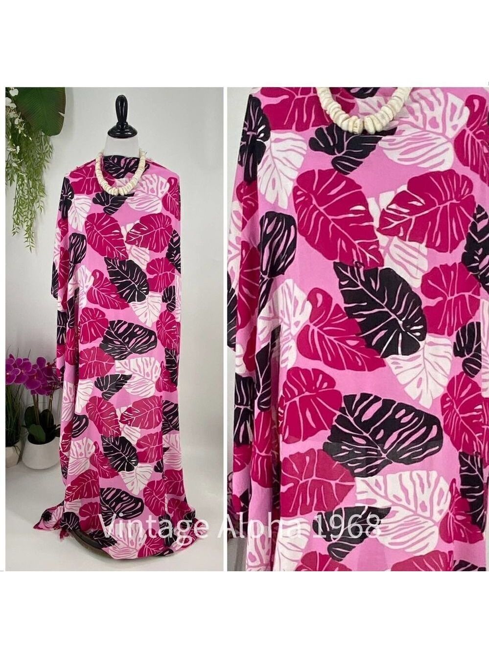 Pink/Black Monstera SARONG Pareo Lavalava Beach Wrap Skirt Summer Scarf